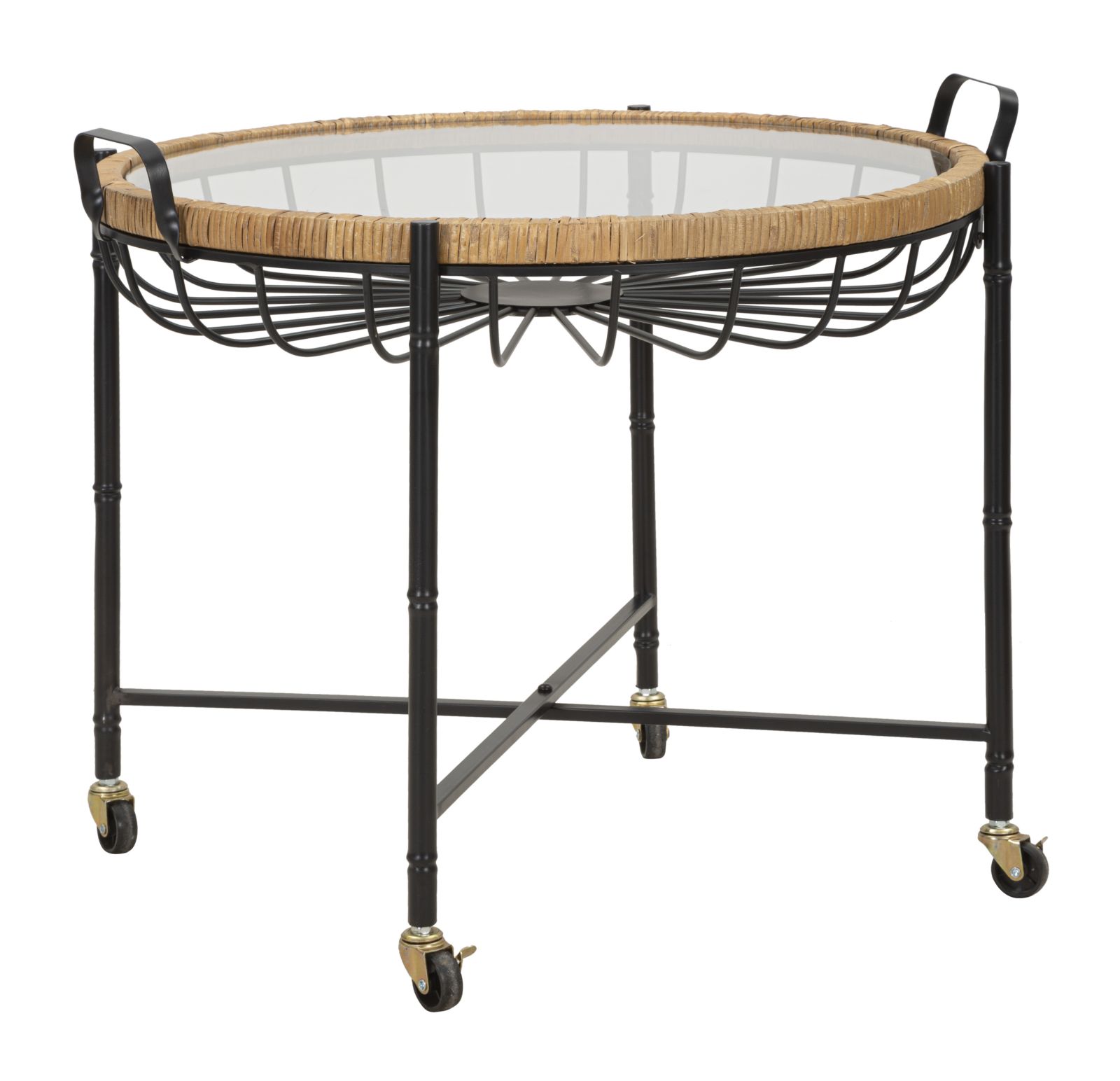 TAVOLINETTO CEBU C/VETRO E RUOTE CM 70,5X65X57
