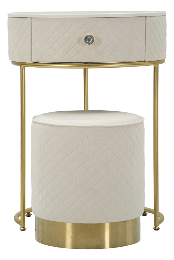 COMODINO/TOLETTA C/PUFF VELLIT CREMA CM 52X70 - 36X39