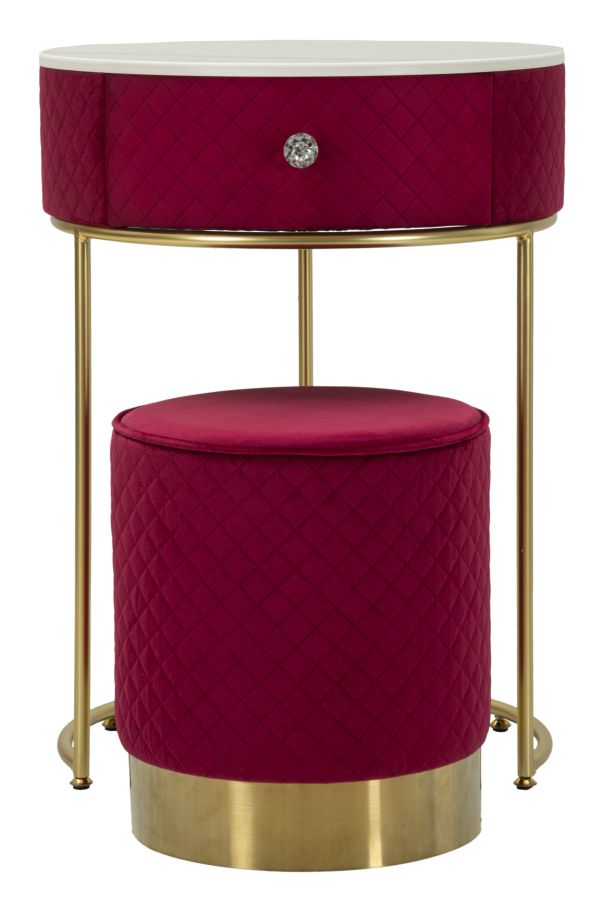 COMODINO/TOLETTA C/PUFF VELLIT ROSSO CM 52X70 - 36X39