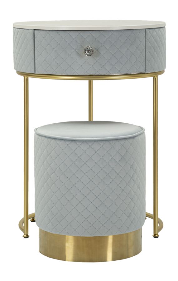 COMODINO/TOLETTA C/PUFF VELLIT CELESTE CM 52X70 - 36X39