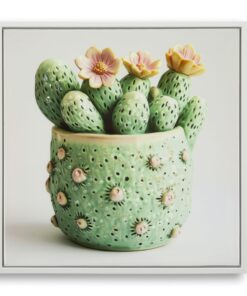 STAMPA SU TELA LACCATA C/CORNICE VASETTO CACTUS -A- CM 40X2,8X40
