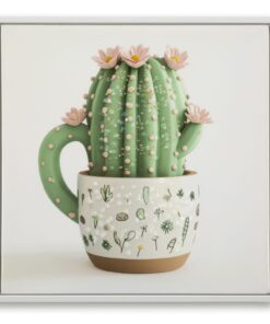 STAMPA SU TELA LACCATA C/CORNICE VASETTO CACTUS -B- CM 40X2,8X40