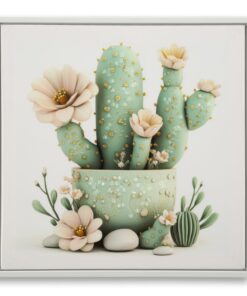 STAMPA SU TELA LACCATA C/CORNICE VASETTO CACTUS -D- CM 40X2,8X40