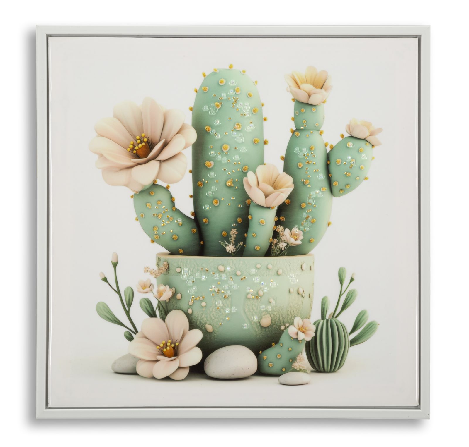 STAMPA SU TELA LACCATA C/CORNICE VASETTO CACTUS -D- CM 40X2,8X40