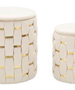 PUFF C/CONTENITORE SHANTY CREMA SET 2 PZ CM  37X42-28X35
