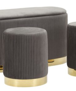 PANCA C/CONTENITORE E SGABELLI SHOPY GRIGIA SET 3 PZ CM 80X37X42-29X35
