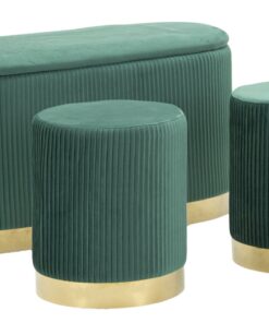 PANCA C/CONTENITORE E SGABELLI SHOPY VERDE SET 3 PZ CM 80X37X42-29X35