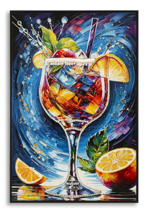 STAMPA DECORATA SU TELA LACCATA C/CORNICE COCKTAIL -B- CM 62X3,5
X92