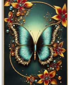 STAMPA DECORATA SU TELA LACCATA C/CORNICE BUTTERLY -A- CM 70X4X100
