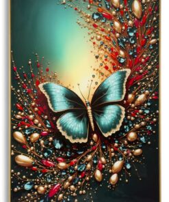 STAMPA DECORATA SU TELA LACCATA C/CORNICE BUTTERLY -B- CM 70X4X100