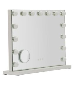 SPECCHIO DA TAVOLO HOLLYWOOD CM 55X14X43 (SPECCHIETTO ROTONDO CM  9) (LUCE CON 3 TEMPERATURE DI COLORE)