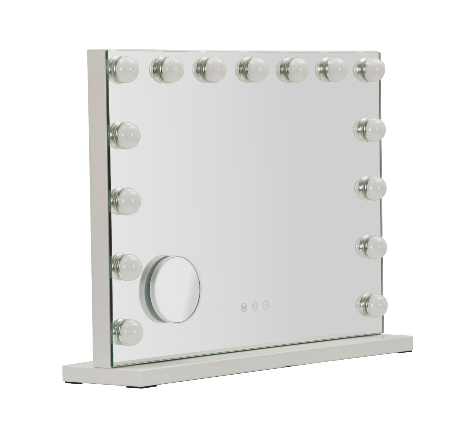 SPECCHIO DA TAVOLO HOLLYWOOD CM 55X14X43 (SPECCHIETTO ROTONDO CM 9) (LUCE CON 3 TEMPERATURE DI COLORE)